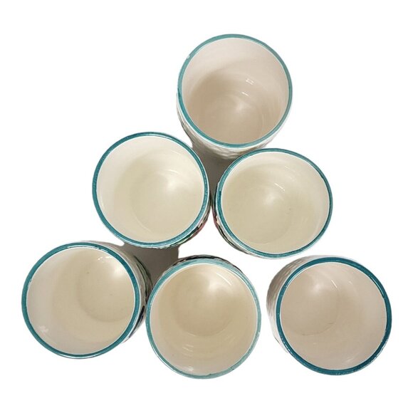Vtg Basket Weave Pottery Cups Hand Painted Fruit Ceramic Cup Set (6) MCM Glasses - Picture 12 of 12